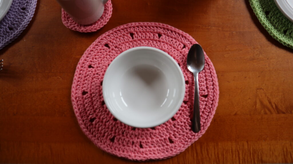 Pink Round Placemat by Crochet Cricket