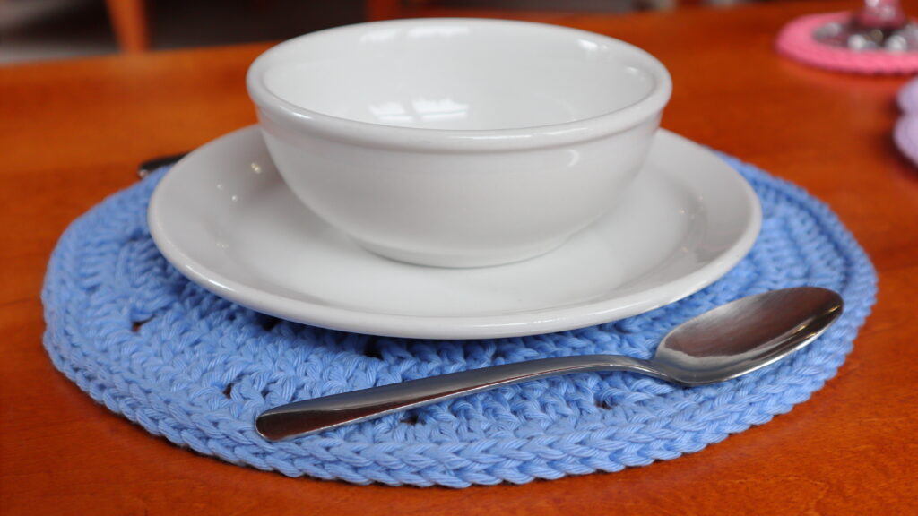 Blue Round Crochet Placemat by Crochet Cricket 