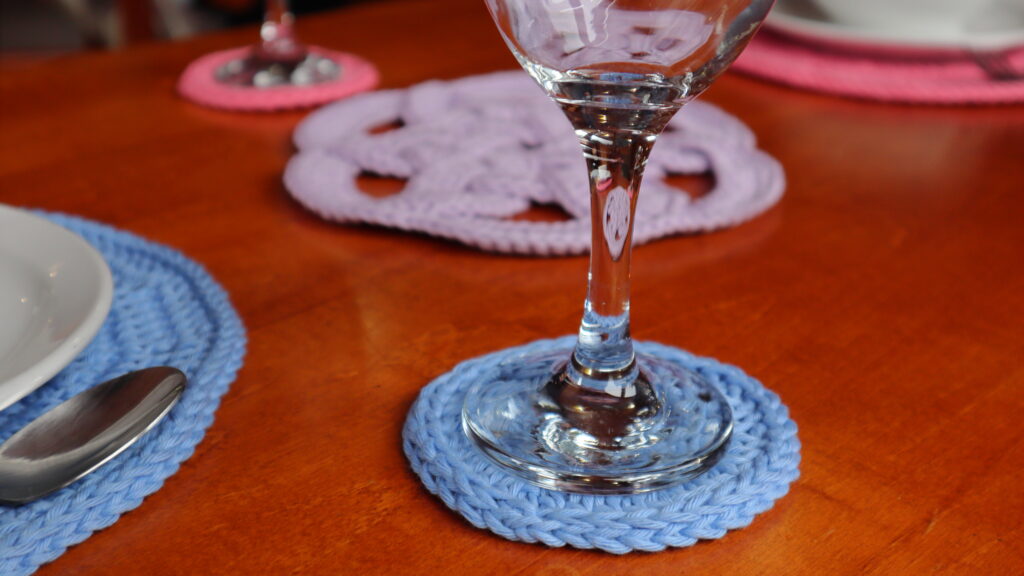 Blue Round Crochet Coaster by Crochet Cricket