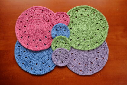 Round Crochet Placemat and matching Coaster by crochetcricket.ca in pastels cotton yarn by hobbii