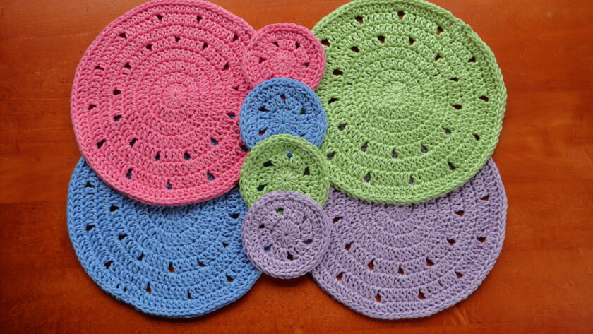 Round Crochet Placemat and matching Coaster by crochetcricket.ca in pastels cotton yarn by hobbii