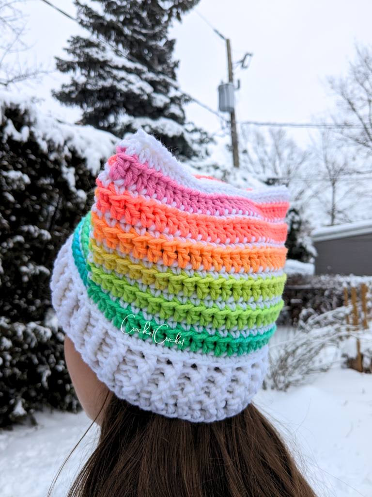 Crochet Cricket Cat Hat Beanie with Rainbow Stripes 