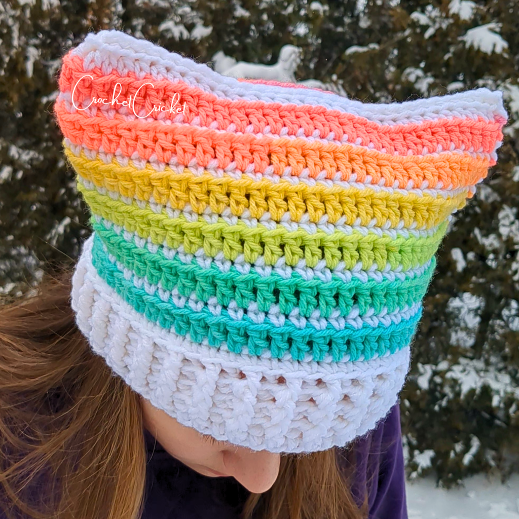 Cat Hat Beanie – Rainbow Stripes – Crochet Cricket