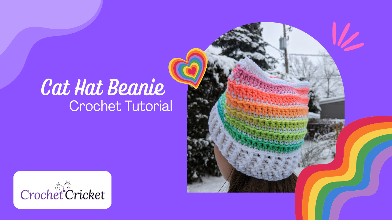 Crochet Cricket Cat Hat Beanie Free Tutorial Rainbow Stripes